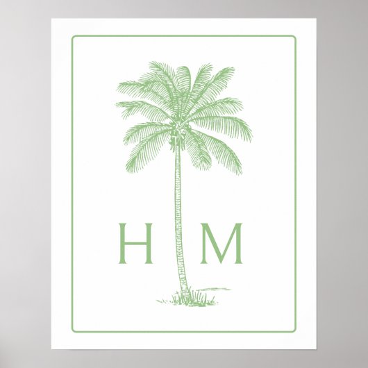 Green and White Palm Palmetto Tree Monogram ポスター (正面)