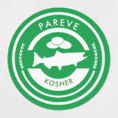 Green and White Pareve Label Kosher Fish ラベル (デザイン1)