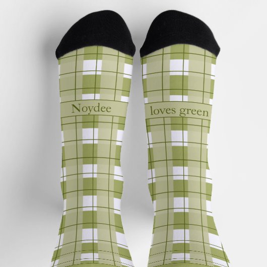 Green and White Plaid, Text on Foot ソックス (上部)