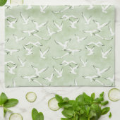 Green And White Seagull Beach Bird Pattern キッチンタオル (折り畳み)
