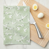 Green And White Seagull Beach Bird Pattern キッチンタオル (四つ折り)