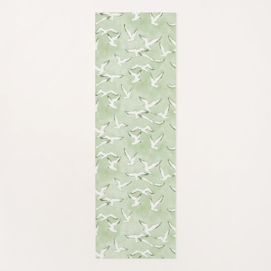 Green And White Seagull Bird Beach Pattern Yogamat ヨガマット (正面)