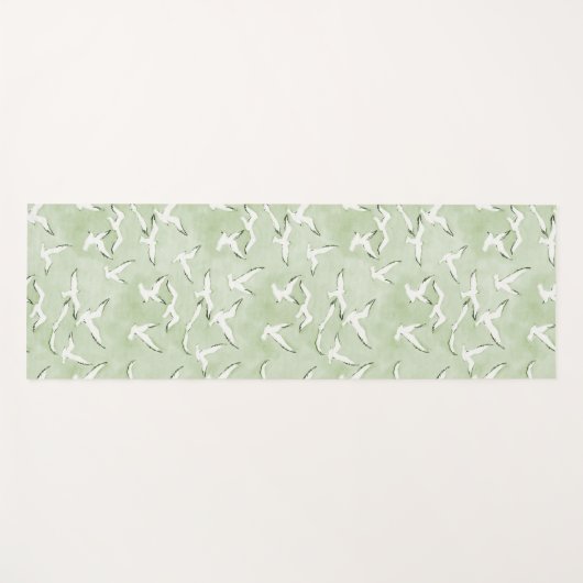 Green And White Seagull Bird Beach Pattern Yogamat ヨガマット (正面(横))