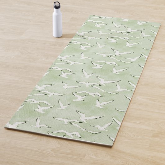 Green And White Seagull Bird Beach Pattern Yogamat ヨガマット (インサイチュ)