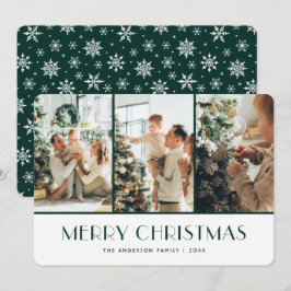 Green and White Snowflakes Photo Christmas Card シーズンカード