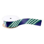 Green and white stripes pattern with navy blue サテンリボン (リール)