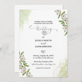 Green and White Watercolor Floral Wedding  招待状 (正面/裏面)