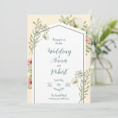 Green And White Wildflowers Geometric Wedding 招待状 (スタンド正面)