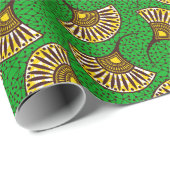 Green And Yellow Ankara Fan Print Wrapping Paper ラッピングペーパー (ロールコーナー)