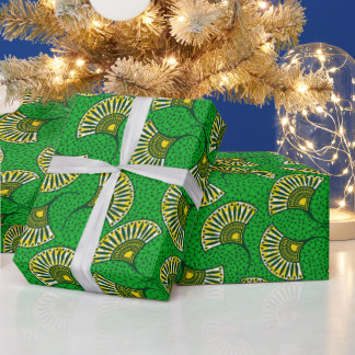 Green And Yellow Ankara Fan Print Wrapping Paper ラッピングペーパー