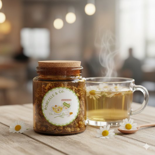 Green and Yellow Floral Chamomile Herbal Tea  ラウンドシール