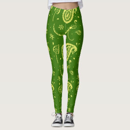 Green And Yellow Kalka Print Women's Leggings レギンス