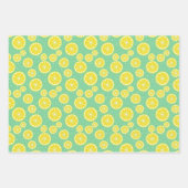 Green and Yellow Lemon Pattern ラッピングペーパーシート (正面3)