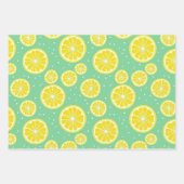 Green and Yellow Lemon Pattern ラッピングペーパーシート (正面)