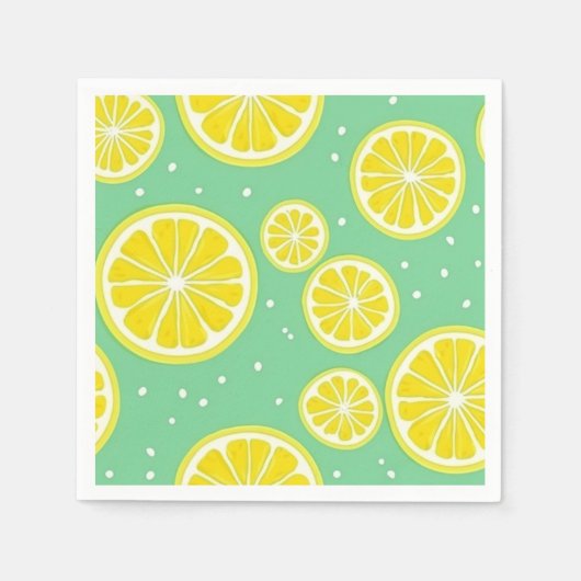 Green and Yellow Lemon Slice Pattern スタンダードカクテルナプキン (正面)