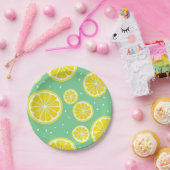 Green and Yellow Lemon Slice Pattern ペーパープレート (パーティー)
