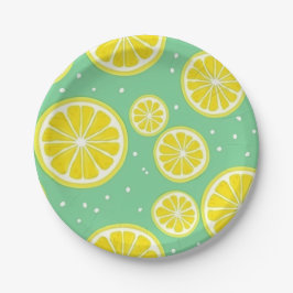 Green and Yellow Lemon Slice Pattern ペーパープレート
