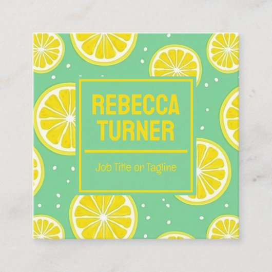 Green and Yellow Lemon Slice Pattern, QR Code スクエア名刺 (正面)