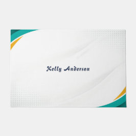 Green and Yellow Modern Pattern with Custom Sign ドアマット