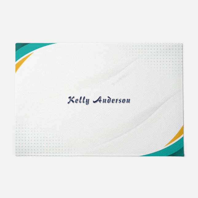 Green and Yellow Modern Pattern with Custom Sign ドアマット (正面)