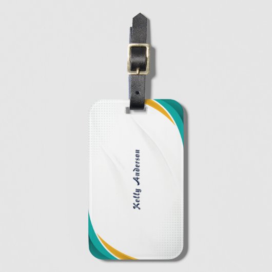 Green and Yellow Modern Pattern with Custom Sign ラゲッジタグ (正面縦)