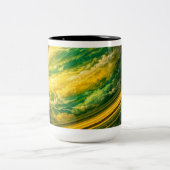 Green and Yellow Planet with Rings ツートーンマグカップ (中央)