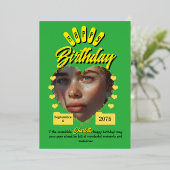 Green and Yellow Retro Birthday Greetings,vintage  箔招待状 (立ち正面)