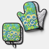 Green and Yellow Summer Oven Mitt 鍋つかみ&鍋敷きセット (正面/裏面)