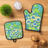 Green and Yellow Summer Oven Mitt 鍋つかみ&鍋敷きセット (トップダウン)