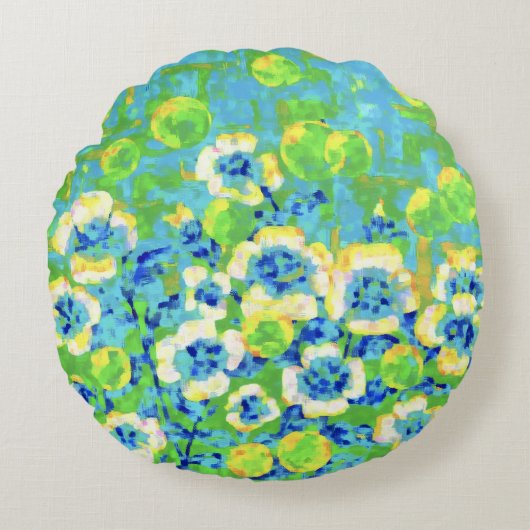 Green and Yellow Summer Pillow ラウンドクッション (正面)