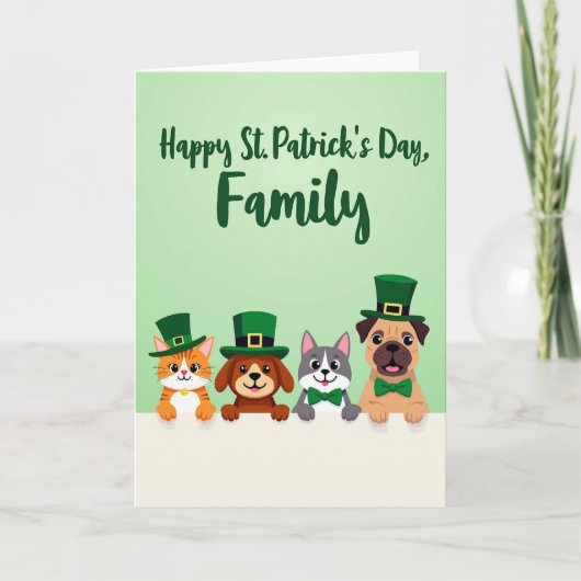 Green Animal Friends Holiday Card カード (正面)