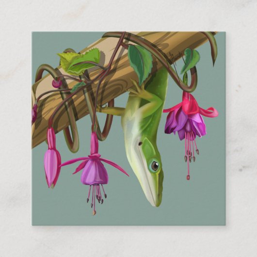 Green anole with Fuchsias  エンクロージャーカード (正面)