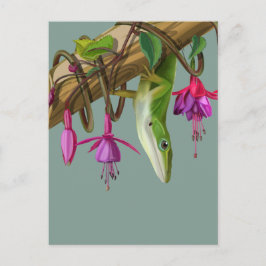 Green anole with Fuchsias ポストカード