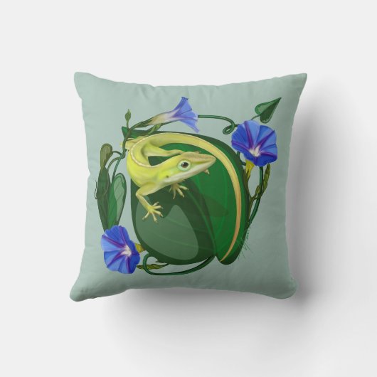 Green Anole with Morning Glory  クッション (裏面)
