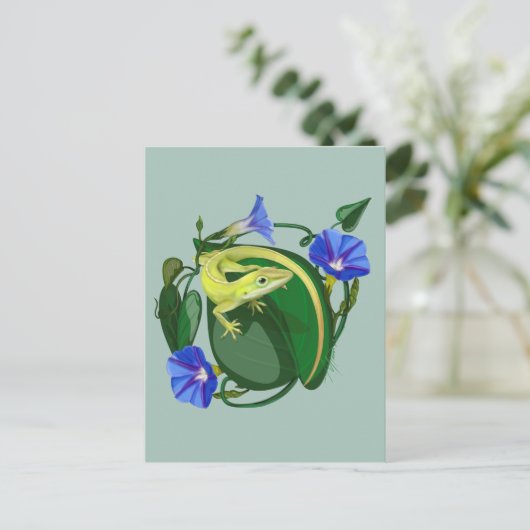 Green Anole with Morning Glory  ポストカード (スタンド正面)