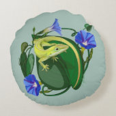 Green Anole with Morning Glory ラウンドクッション (裏面)