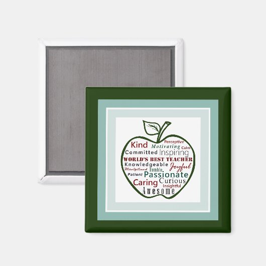 Green Apple、世界の最高の先生質 マグネット (正面/裏面)