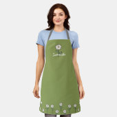 Green Apron for Women with Daisies エプロン (着用した状態)