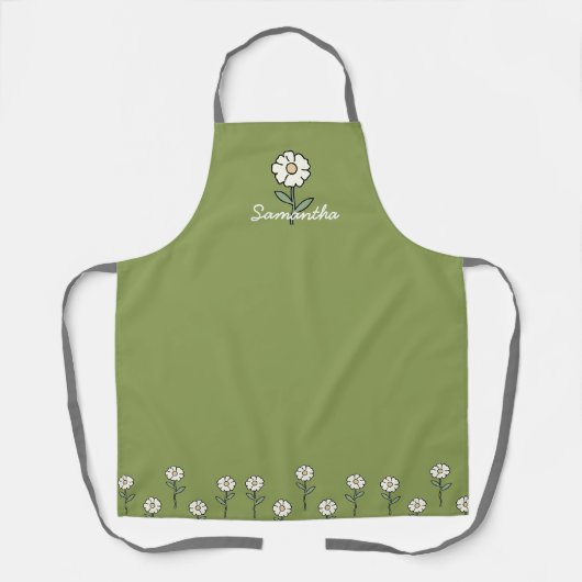 Green Apron for Women with Daisies エプロン (正面)