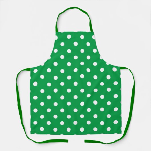Green apron with white polka dots, displayed flat  エプロン (正面)