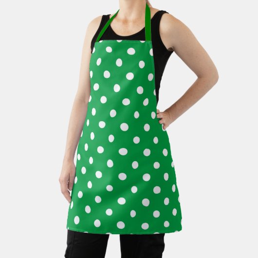 Green apron with white polka dots, displayed flat  エプロン (インサイチュ)