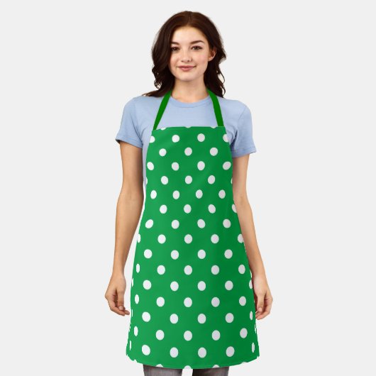 Green apron with white polka dots, displayed flat  エプロン (着用した状態)