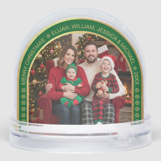 Green Arch Christmas Family Photo Faux Gold Foil  (裏面)