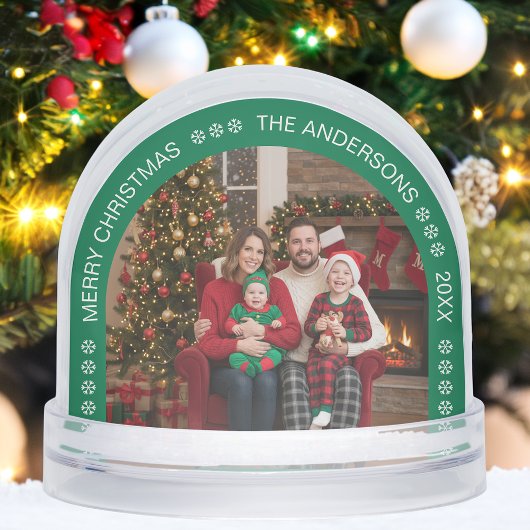 Green Arch Family Photo Merry Christmas Snowflakes