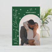 Green Arch Modern Script 2 Photo Merry Christmas  シーズンカード (スタンド正面)