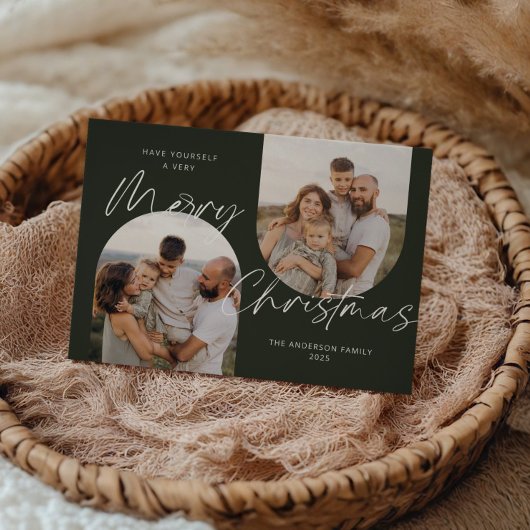Green Arch Photos Modern Elegant Script Christmas シーズンカード