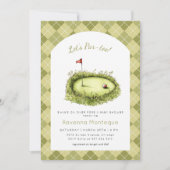Green Argyle Golf Hole Lets Par Tee Baby Shower 招待状 (正面)