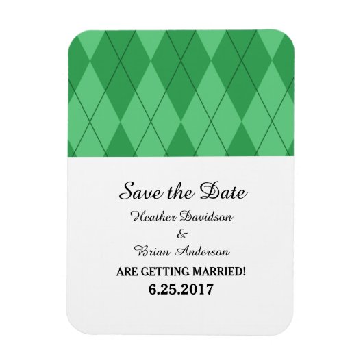 Green Argyle Save the Date Flexi Magnet マグネット (縦)