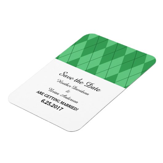 Green Argyle Save the Date Flexi Magnet マグネット (左側)
