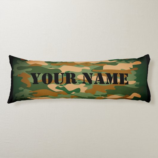Green army camo camouflage print custom name ボディピロー (正面)